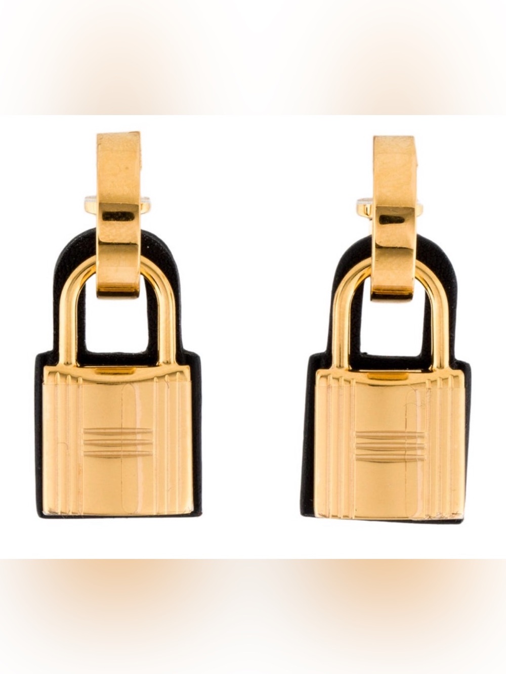 Hermes Gold and Black Padlock Drop Earrings